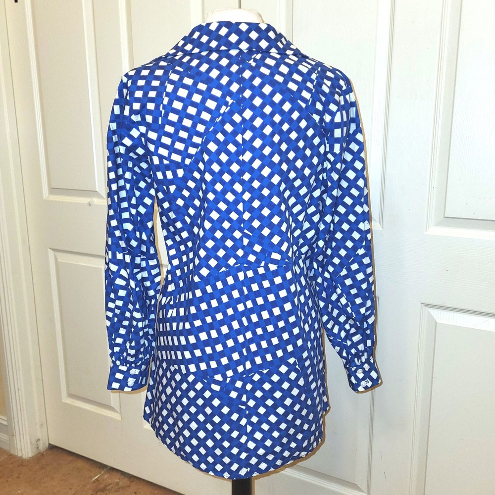 Corie Lynn Calter Anthropologie Sea Blue Checked Lagenlook Shadi Tunic / Dress S - Picture 4 of 8